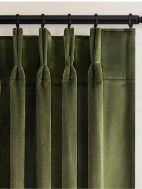 Olive Green Velvet Pinch Pleat Curtain Panel